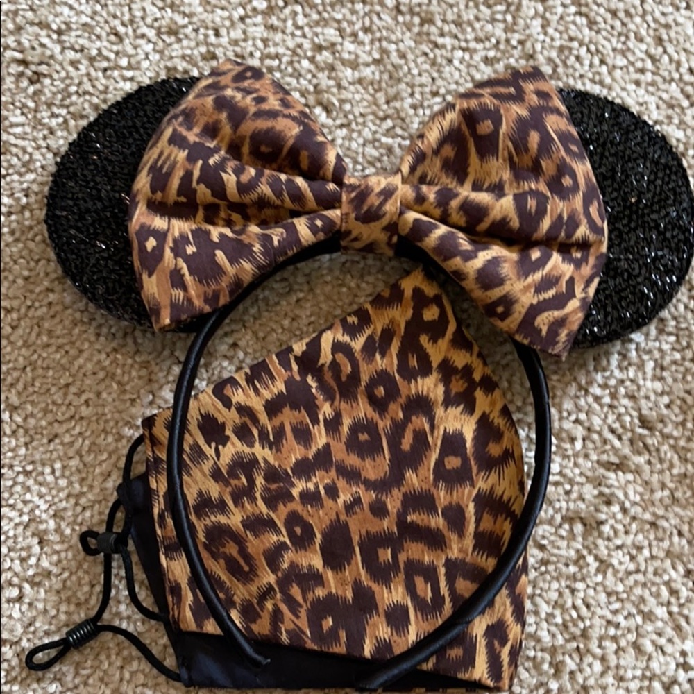 Animal Print Disney Ears with Matching Face Mask